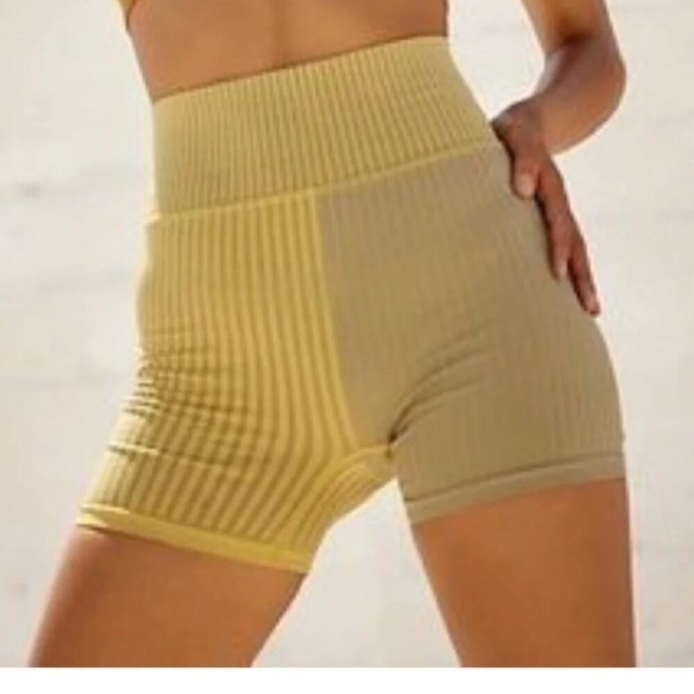 Free People Movement Yellow/Grey Striped Biker Shorts Size M/L Desert Combo